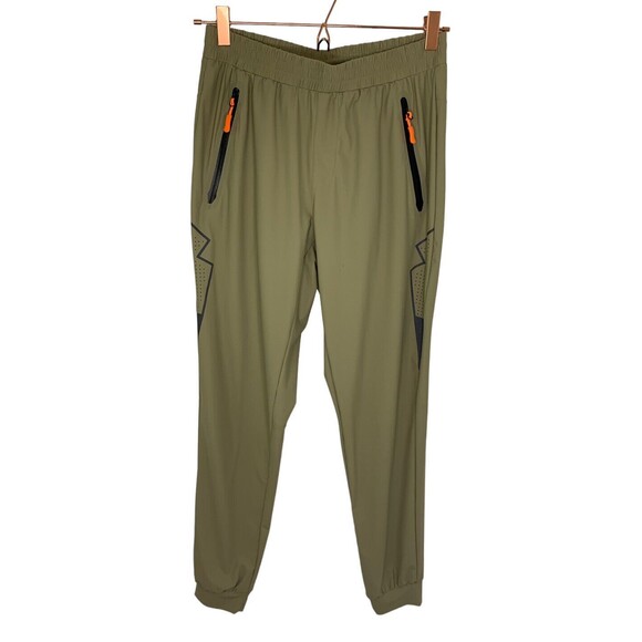 Mocoly Stretch Athletic Jogger Pants Side Air Holes Khaki Gray Trim Women’s Med - Picture 1 of 16